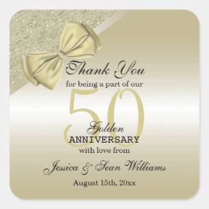 Romantic Gold Bow & Glitter 50th Wedding      Square Sticker