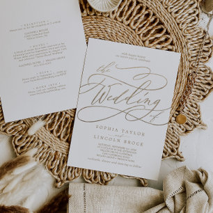 Romantic Gold Calligraphy All In One Wedding Invitation