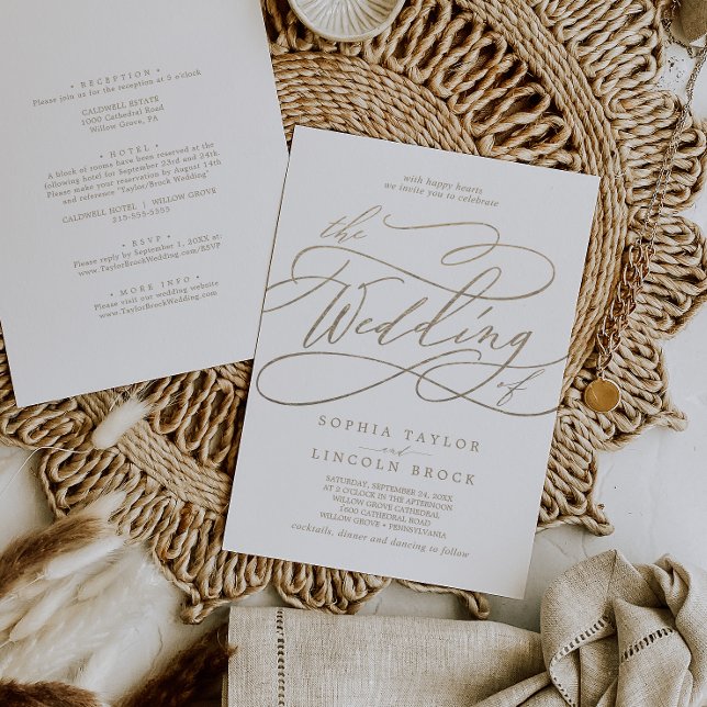 Romantic Gold Calligraphy All In One Wedding Invitation (Creator Uploaded)
