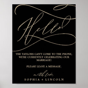 Romantic Gold Calligraphy Black Audio Guestbook