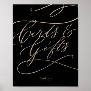 Romantic Gold Calligraphy Black Cards & Gifts Sign