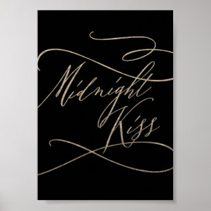 Romantic Gold Calligraphy Black Midnight Kiss Poster