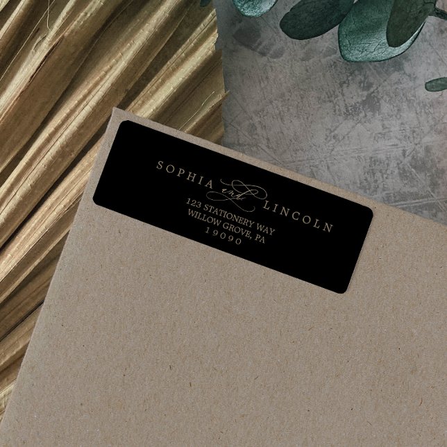 Romantic Gold Calligraphy Black Return Address (Creator Uploaded)