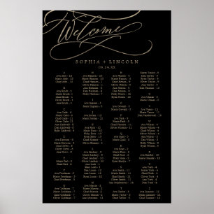 Romantic Gold Calligraphy   Black Seating Chart