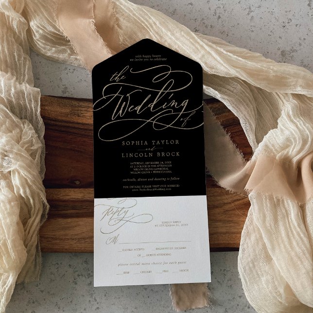 Romantic Gold Calligraphy | Black The Wedding Of A All In One Invitation (Creator Uploaded)