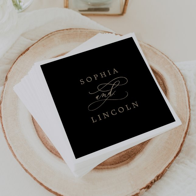 Romantic Gold Calligraphy | Black Wedding Napkin (Creator Uploaded)