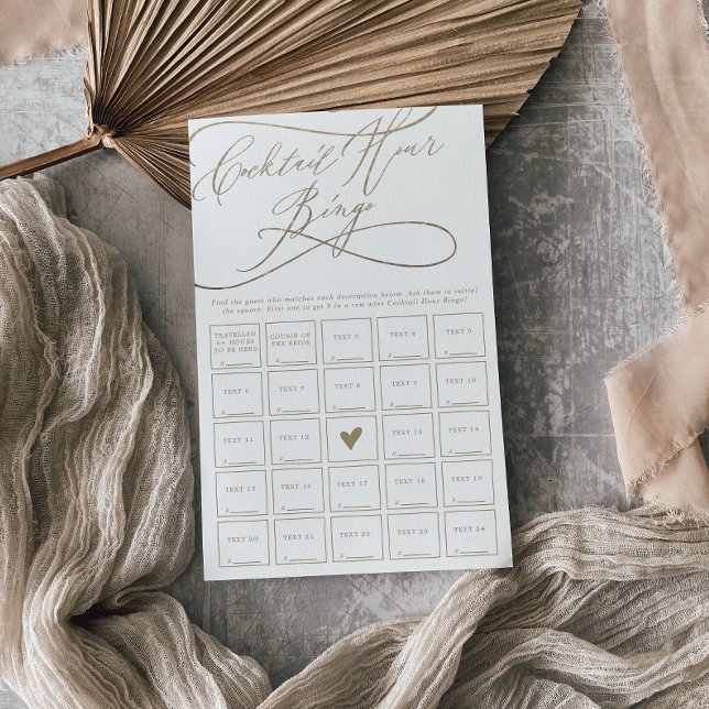 Romantic Gold Calligraphy Cocktail Hour Bingo Game Flyer (Creator Uploaded)