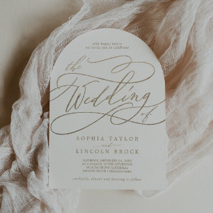 Romantic Gold Calligraphy Flourish Arch Wedding Invitation