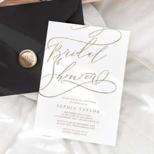 Romantic Gold Calligraphy Flourish Bridal Shower Invitation