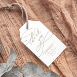 Romantic Gold Calligraphy Flourish Thank You Favou Gift Tags<br><div class="desc">These romantic gold calligraphy flourish thank you favour gift tags are perfect for a simple wedding. The modern classic design features fancy swirls and whimsical flourishes with gorgeous elegant hand lettered faux champagne gold foil typography. Personalise the labels with your names and the date. Change the wording to suit any...</div>