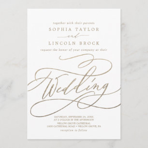 Romantic Gold Calligraphy   Flourish Wedding Invitation