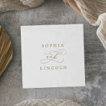 Romantic Gold Calligraphy Flourish Wedding Napkin<br><div class="desc">These romantic gold calligraphy flourish wedding paper napkins are perfect for a simple wedding reception. The modern classic design features fancy swirls and whimsical flourishes with gorgeous elegant hand lettered faux champagne gold foil typography. Personalise the napkins with the names of the bride and groom, and the wedding date. These...</div>