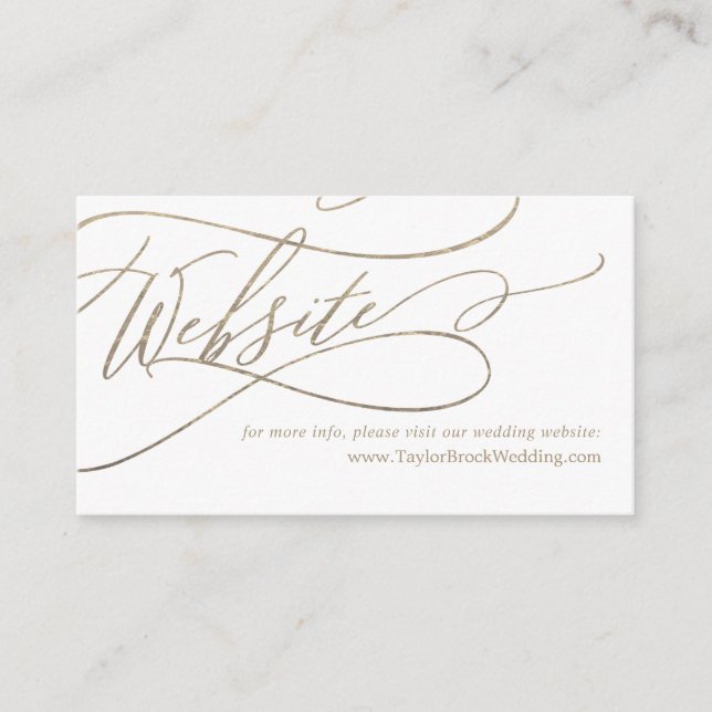 Romantic Gold Calligraphy Flourish Wedding Website Enclosure Card (Front)