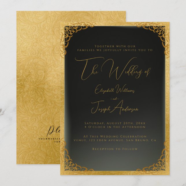 Romantic Gold Calligraphy & Gold Foil Wedding Invitation (Front/Back)