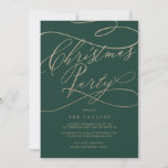 Romantic Gold Calligraphy | Green Christmas Party Invitation<br><div class="desc">This romantic gold calligraphy green Christmas party invitation card is perfect for a simple holiday event. The modern classic design features fancy swirls and whimsical flourishes with gorgeous elegant hand lettered faux champagne gold foil typography.</div>