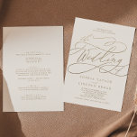 Romantic Gold Calligraphy Ivory All In One Wedding Invitation<br><div class="desc">This romantic gold calligraphy ivory all in one wedding invitation is perfect for a simple wedding. The modern classic design features fancy swirls and whimsical flourishes with gorgeous elegant hand lettered faux champagne gold foil typography. Save paper by including the details on the back of the wedding invitation instead of...</div>