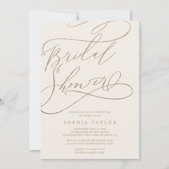 Romantic Gold Calligraphy | Ivory Bridal Shower Invitation (Front)