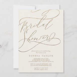 Romantic Gold Calligraphy   Ivory Bridal Shower Invitation
