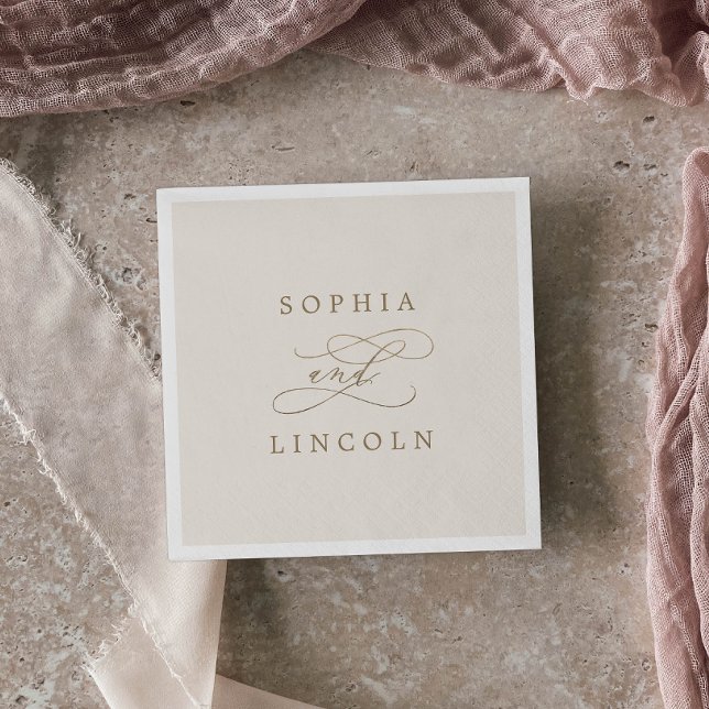 Romantic Gold Calligraphy | Ivory Flourish Wedding Napkin (Creator Uploaded)