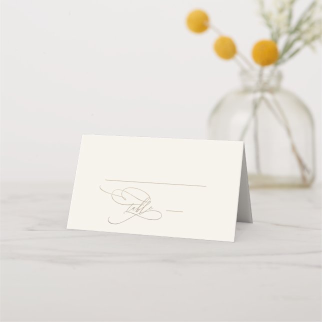 Romantic Gold Calligraphy | Ivory Flourish Wedding Place Card (Front)