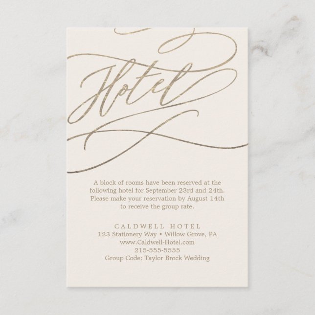 Romantic Gold Calligraphy | Ivory Hotel Enclosure Card (Front)