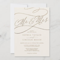 Romantic Gold Calligraphy | Ivory Mr & Mrs Wedding