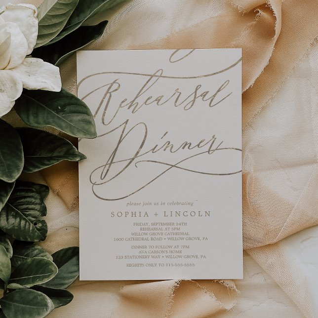 Romantic Gold Calligraphy | Ivory Rehearsal Dinner Invitation (Creator Uploaded)