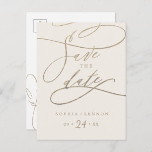 Romantic Gold Calligraphy   Ivory Save the Date Invitation Postcard
