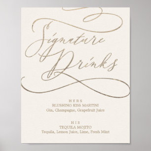 Romantic Gold Calligraphy   Ivory Signature Drinks Poster