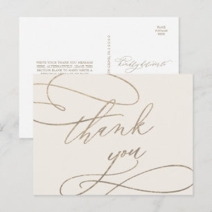 Romantic Gold Calligraphy   Ivory Thank You Postcard