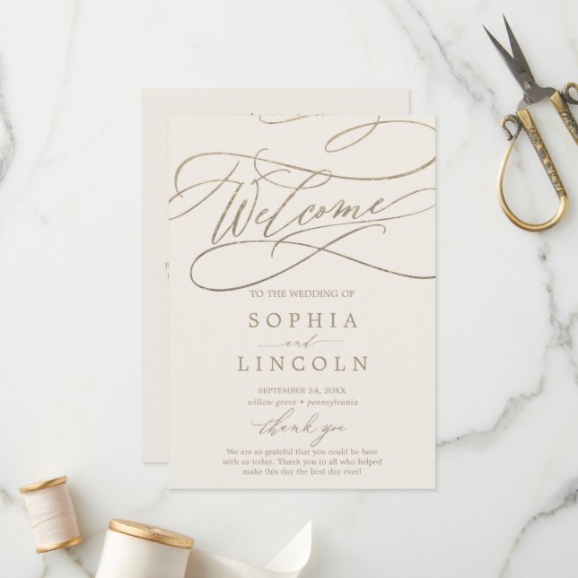 Romantic Gold Calligraphy | Ivory Wedding Programme (Front/Back In Situ)