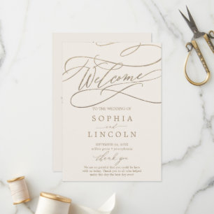 Romantic Gold Calligraphy Ivory Wedding Programme