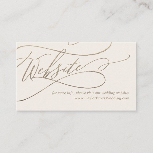 Romantic Gold Calligraphy | Ivory Wedding Website Enclosure Card (Front)
