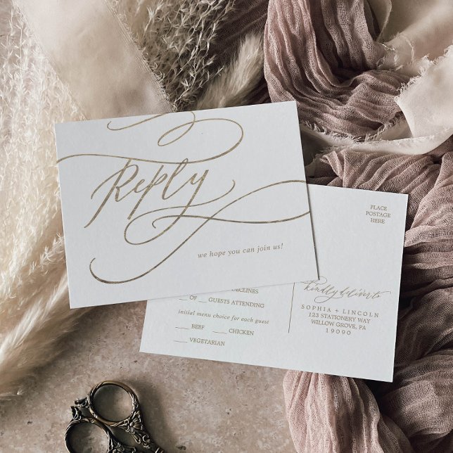 Romantic Gold Calligraphy Menu Choice RSVP (Creator Uploaded)