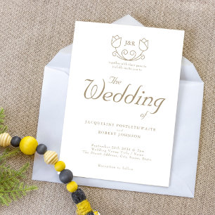 Romantic Gold Calligraphy Monogram Tulip Wedding Invitation