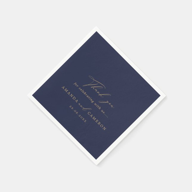 Romantic Gold Calligraphy Navy Blue Wedding Napkin (Corner)