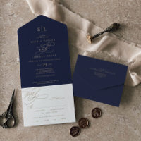 Romantic Gold Calligraphy | Navy Monogram Wedding 