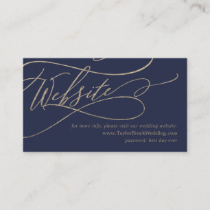 Romantic Gold Calligraphy   Navy Wedding Website Enclosure Card
