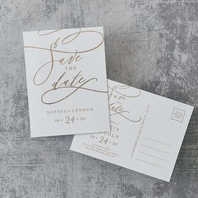 Romantic Gold Calligraphy Save the Date Postcard (Creator Uploaded)