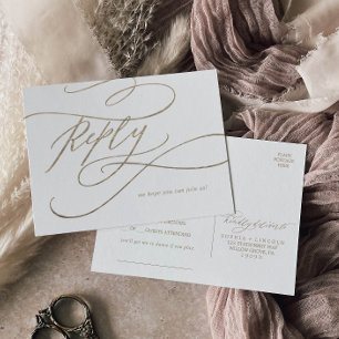 Romantic Gold Calligraphy Song Request RSVP Invitation Postcard