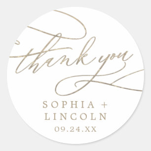 Romantic Gold Calligraphy Thank You Favour Sticker