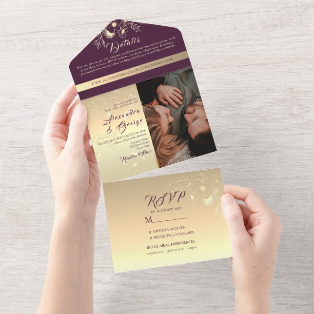 Romantic Gold Calligraphy Wedding All In One Invitation (Tearaway)