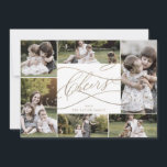 Romantic Gold Cheers New Years 7 Photo Family News Holiday Card<br><div class="desc">This romantic gold cheers new years 7 photo family news holiday card is the perfect simple holiday greeting. The modern classic design features fancy swirls and whimsical flourishes with gorgeous elegant hand lettered faux champagne gold foil typography. Personalise the card with 7 photos, your family name, first names, and year....</div>