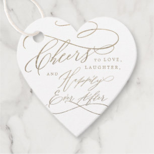Romantic Gold Cheers to Love Heart Shaped Wedding  Favour Tags