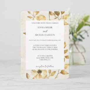Romantic Gold Cream Floral Wedding Invitation