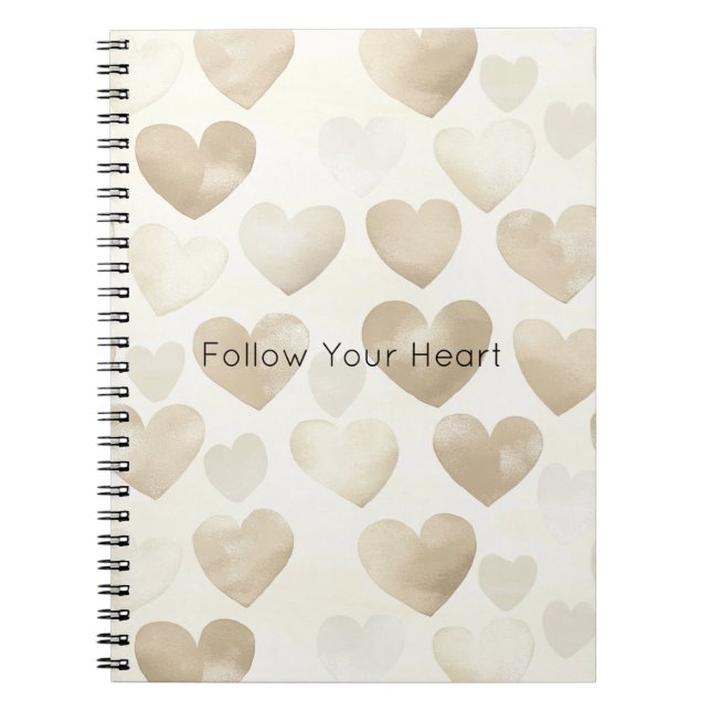 Romantic Gold Cream Hearts   Notebook (Front)