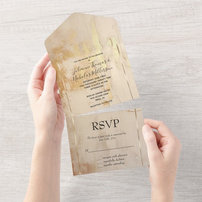 Romantic Gold Cream Wedding All In One Invitation (Tearaway)