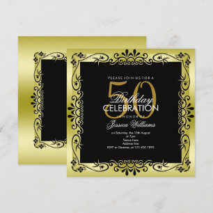 Romantic Gold Decorative Framed 50th Birthday Invitation