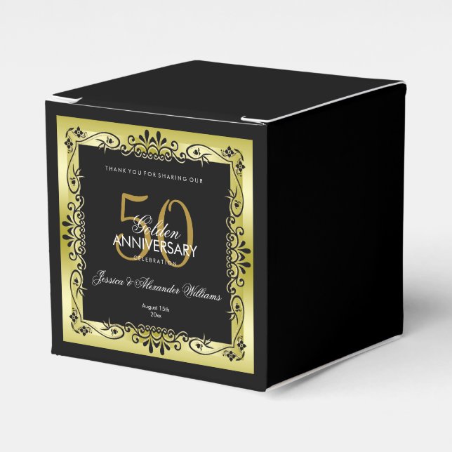 Romantic Gold Decorative Framed 50th Wedding Favour Box (Front Side)