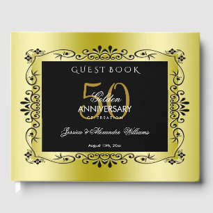 Romantic Gold Decorative Framed 50th Wedding Guest Book